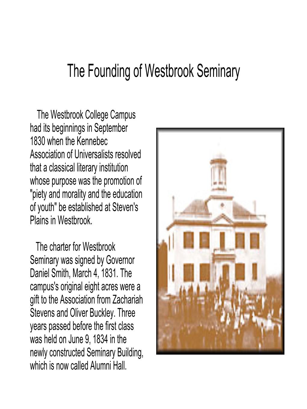 The Founding of Westbrook Seminary