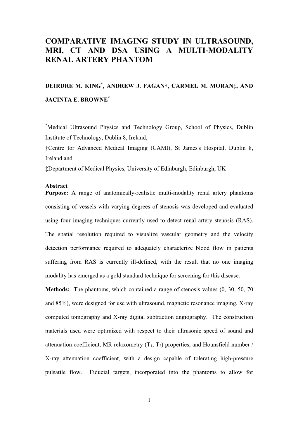 Comparative Imaging Study in Ultrasound MRI, CT and DSA Using