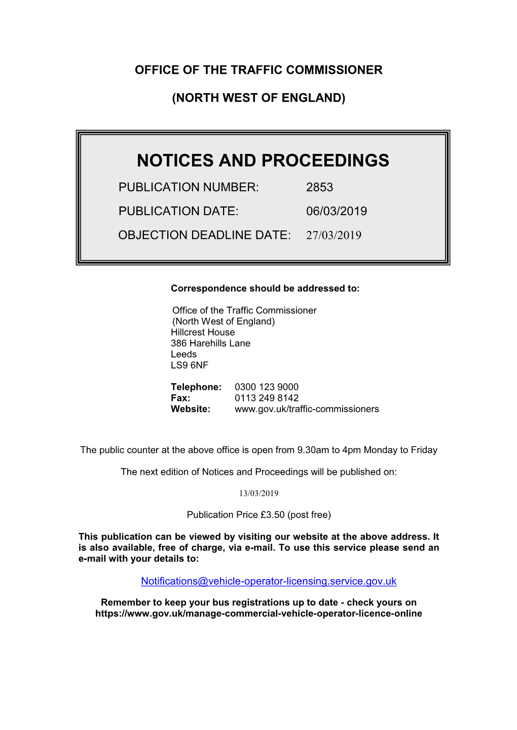 Notices and Proceedings for Te North West of England