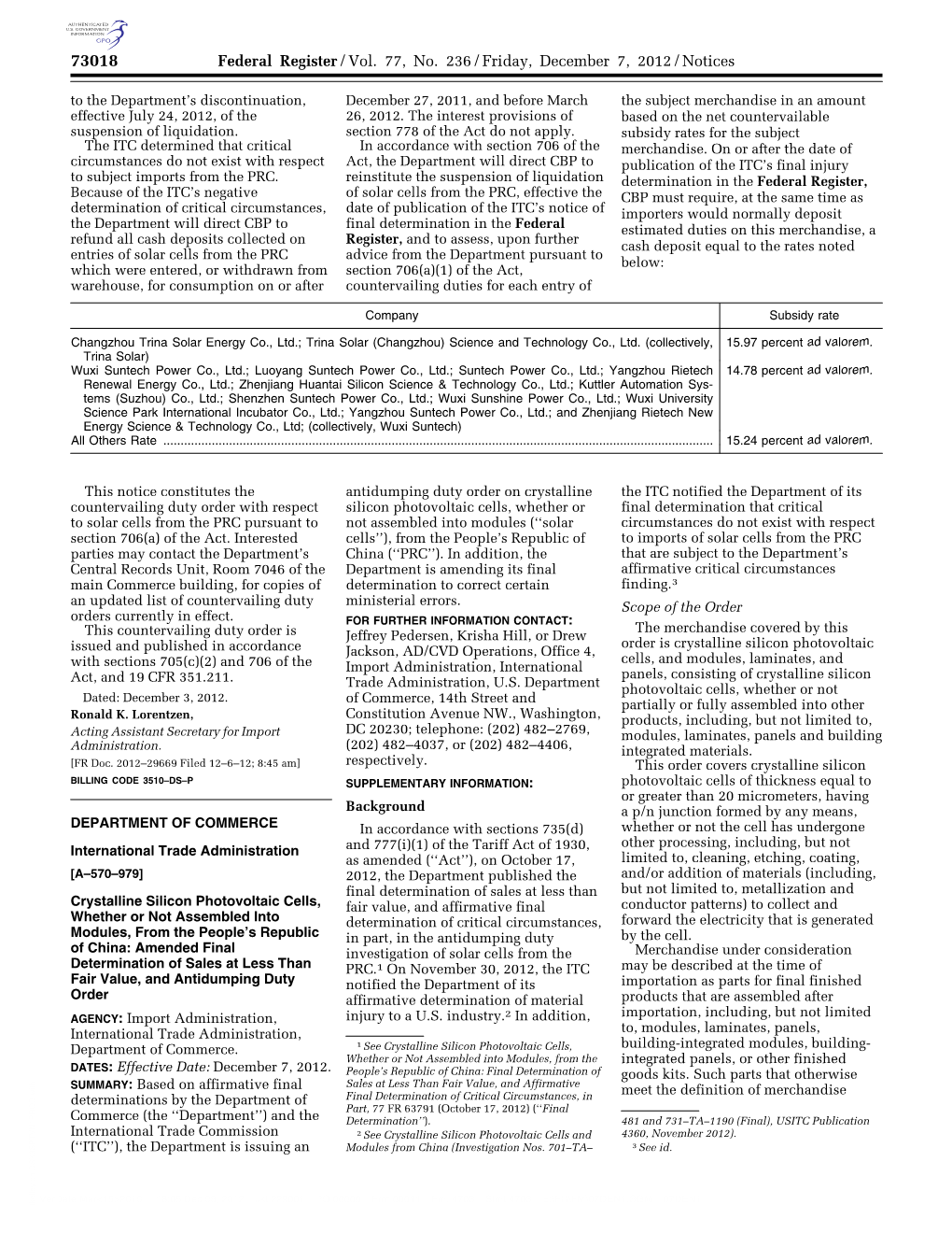 Federal Register/Vol. 77, No. 236/Friday, December 7, 2012