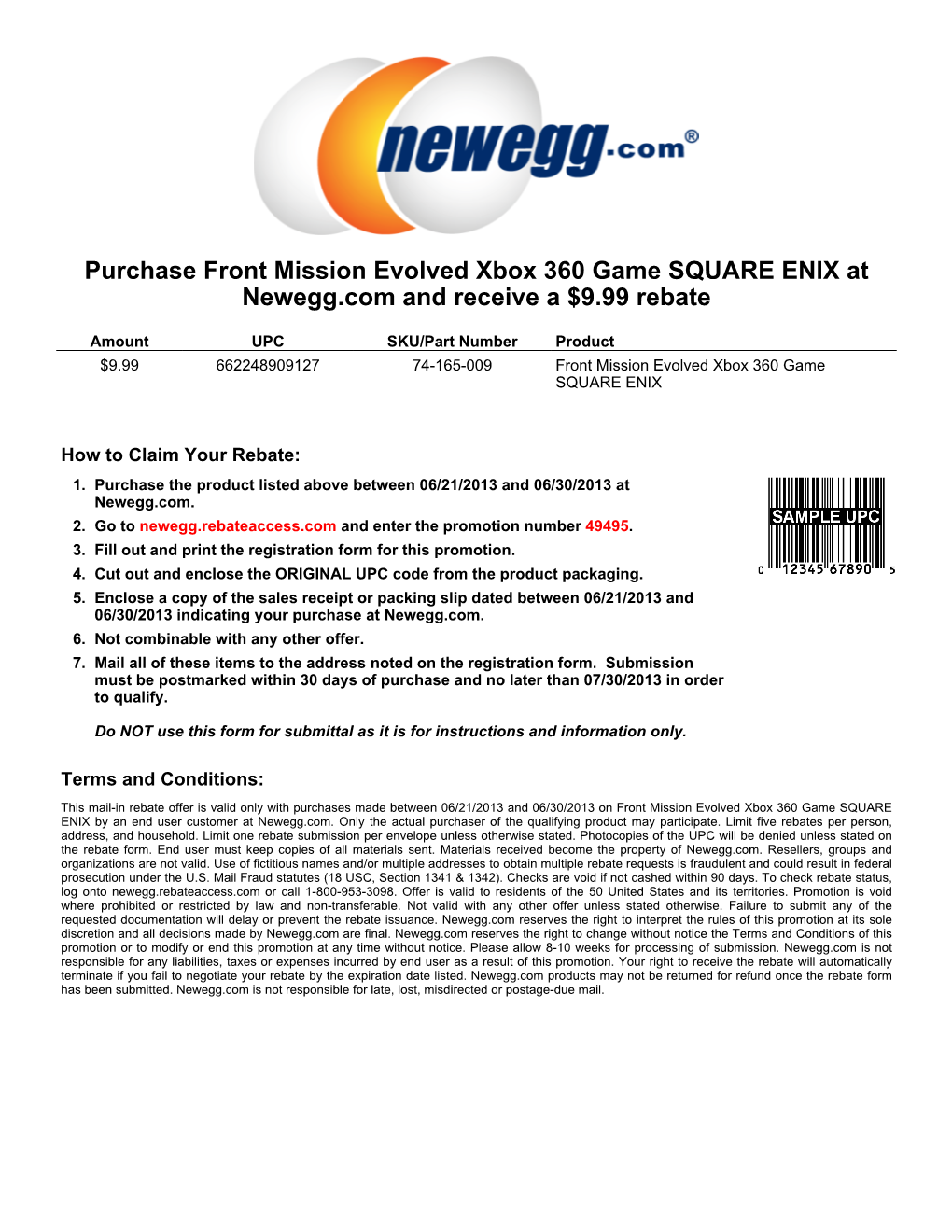 Purchase Front Mission Evolved Xbox 360 Game SQUARE ENIX at Newegg.Com and Receive a $9.99 Rebate