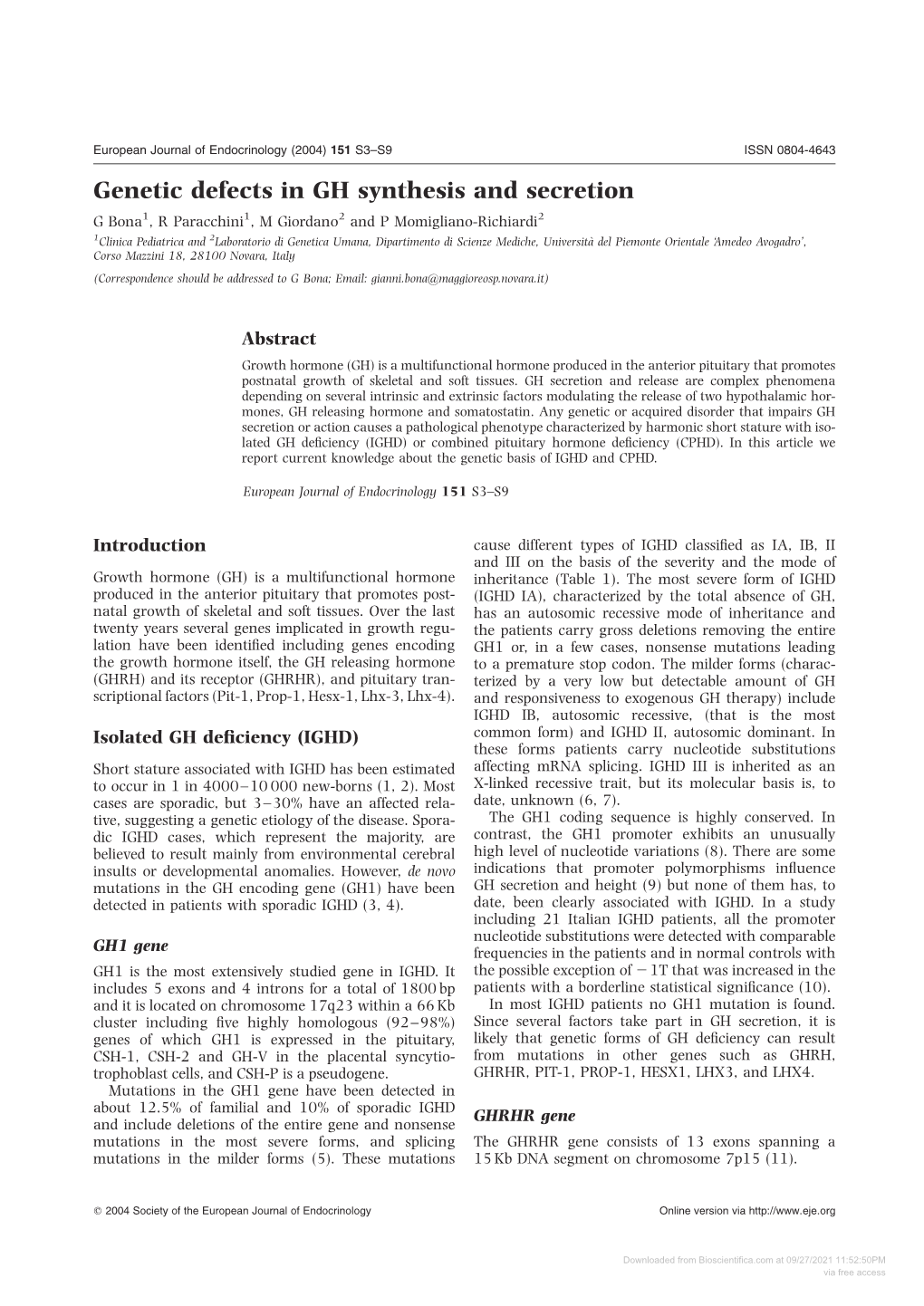 Genetic Defects in GH Synthesis and Secretion