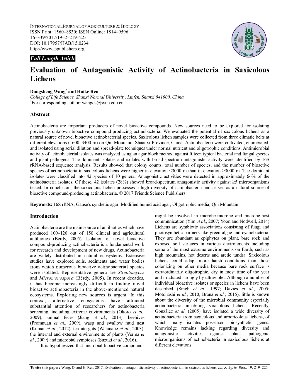 Evaluation of Antagonistic Activity of Actinobacteria in Saxicolous Lichens