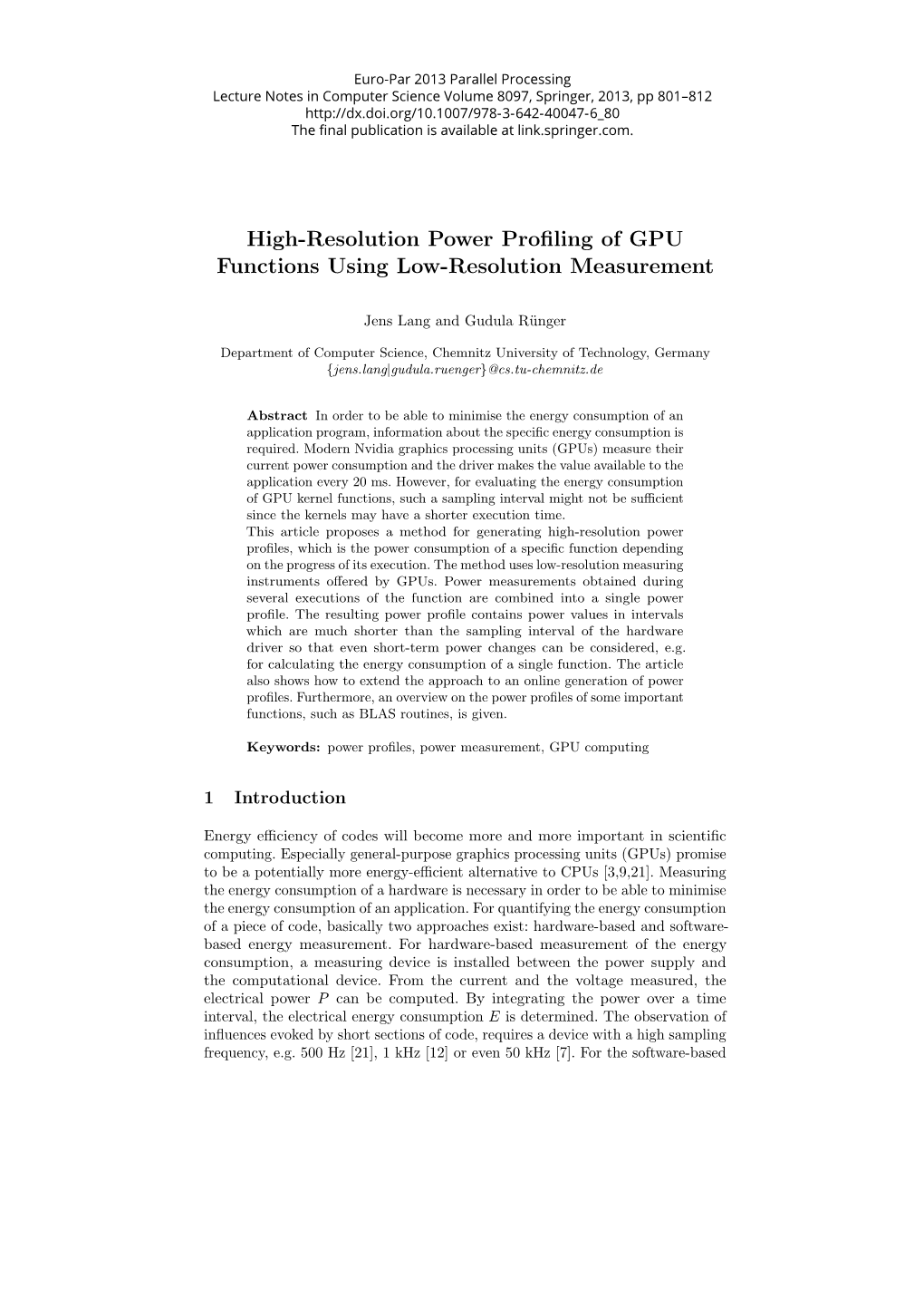 High-Resolution Power Profiling of GPU Functions Using Low