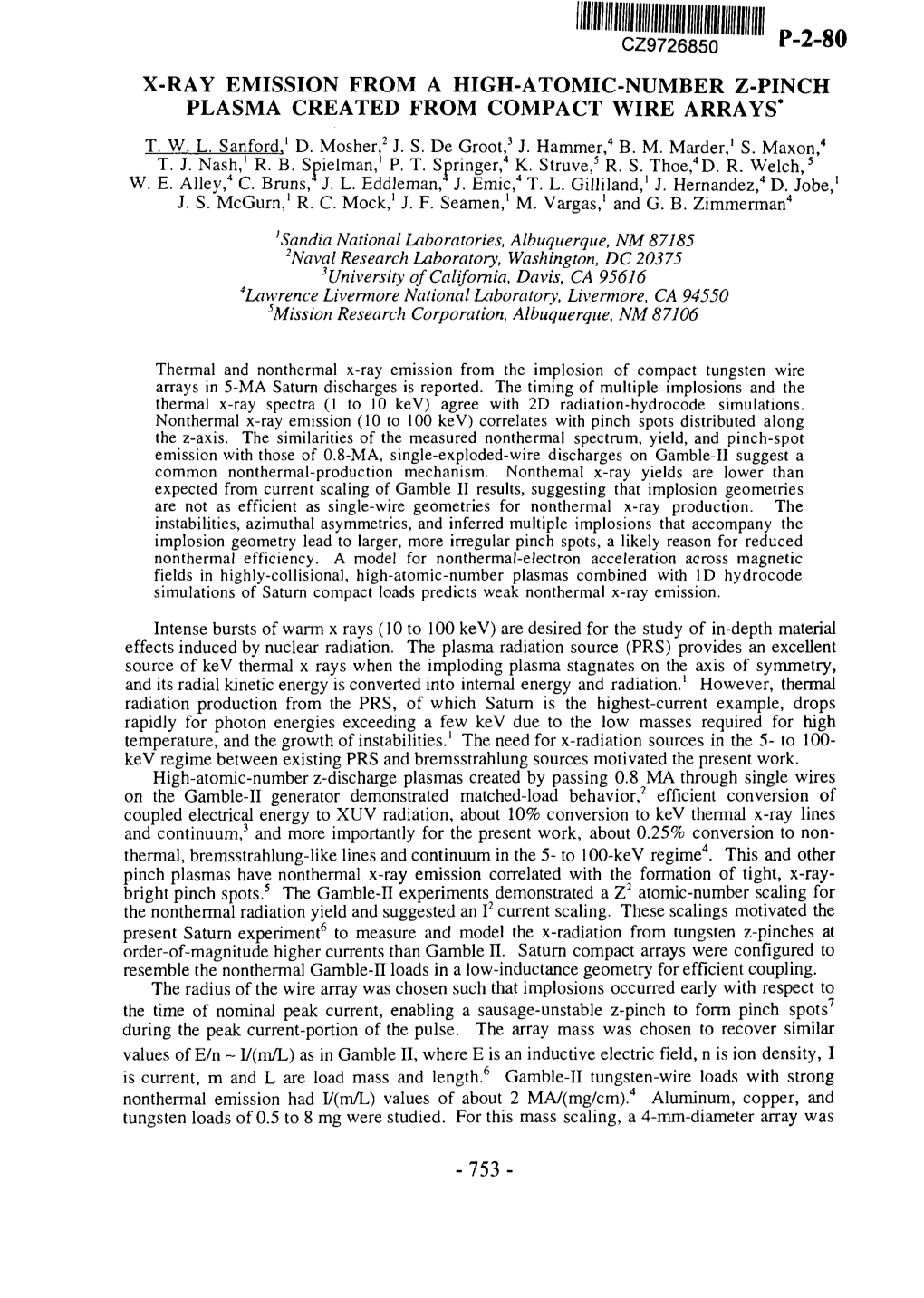 X-Ray Emission from a High-Atomic-Number Z-Pinch Plasma Created from Compact Wire Arrays* T^