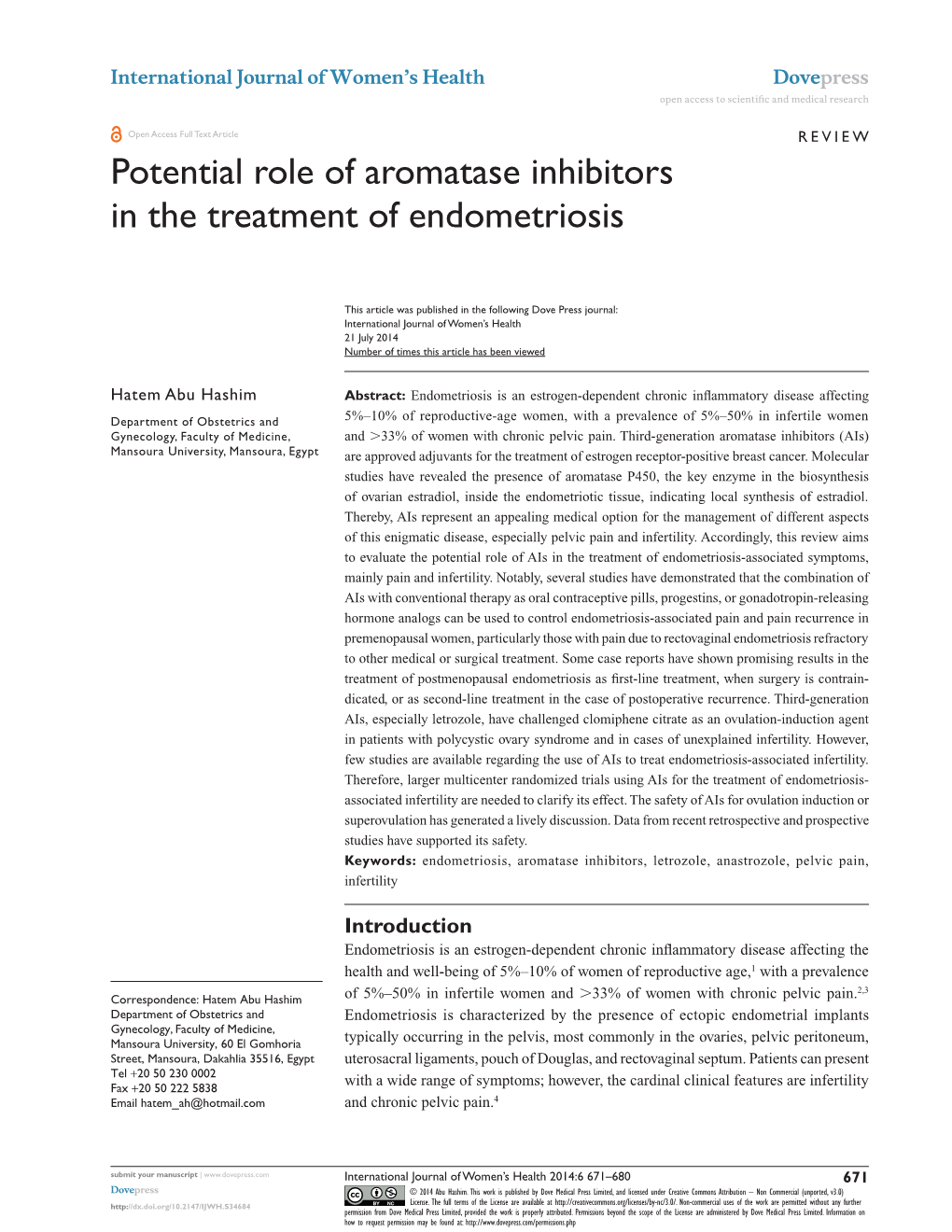 Potential Role of Aromatase Inhibitors in the Treatment of Endometriosis
