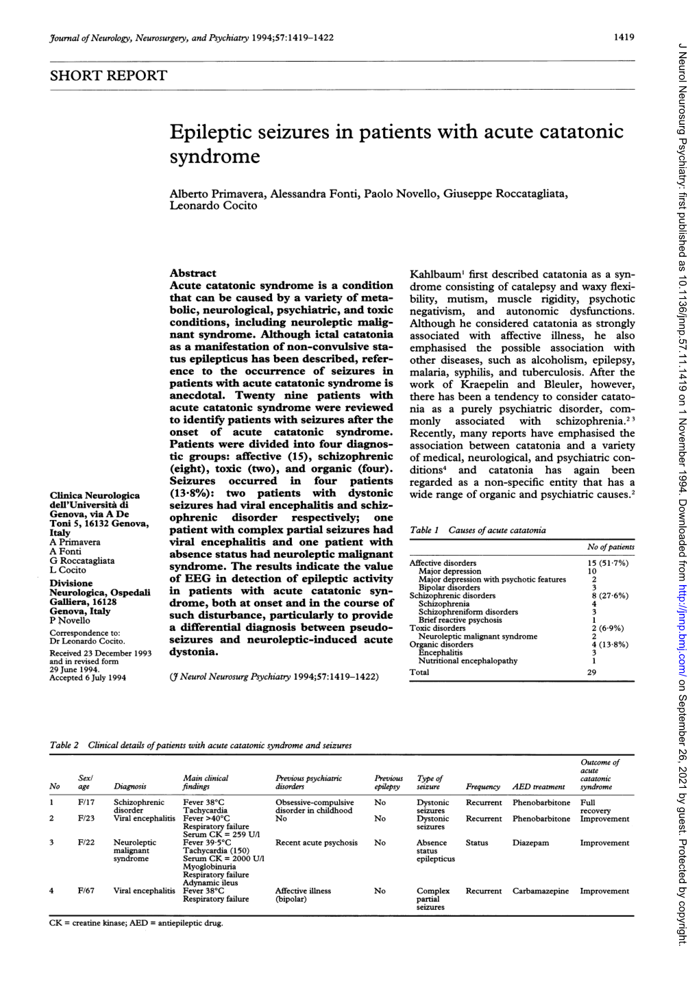 Epileptic Seizures in Patients with Acute Catatonic Syndrome