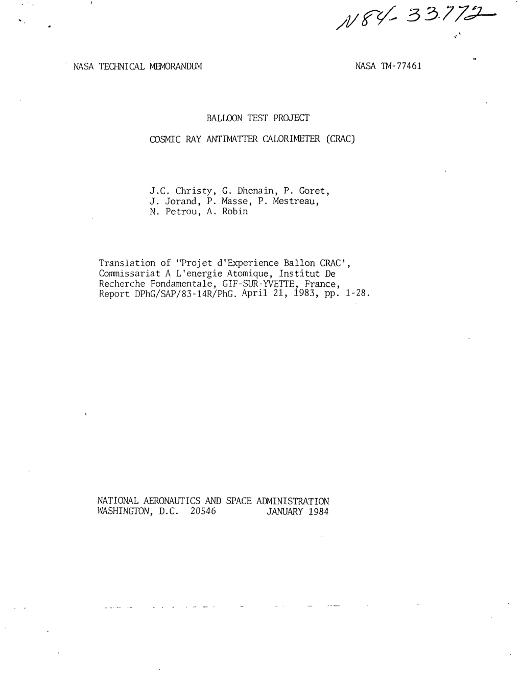 Nasa Technical Memorandum Nasa Tm- 77461