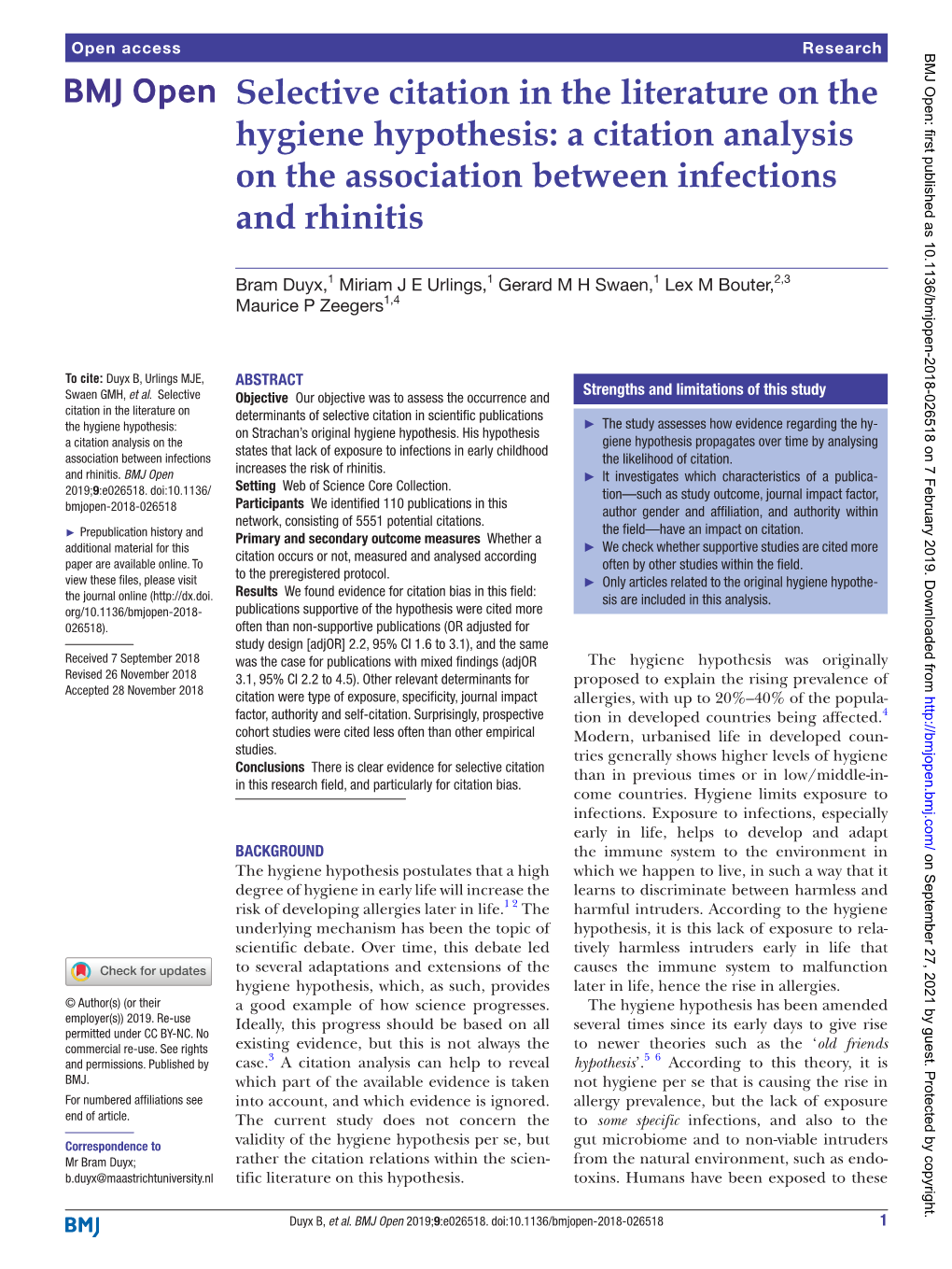 Selective Citation in the Literature on the Hygiene Hypothesis: a Citation Analysis on the Association Between Infections and Rhinitis