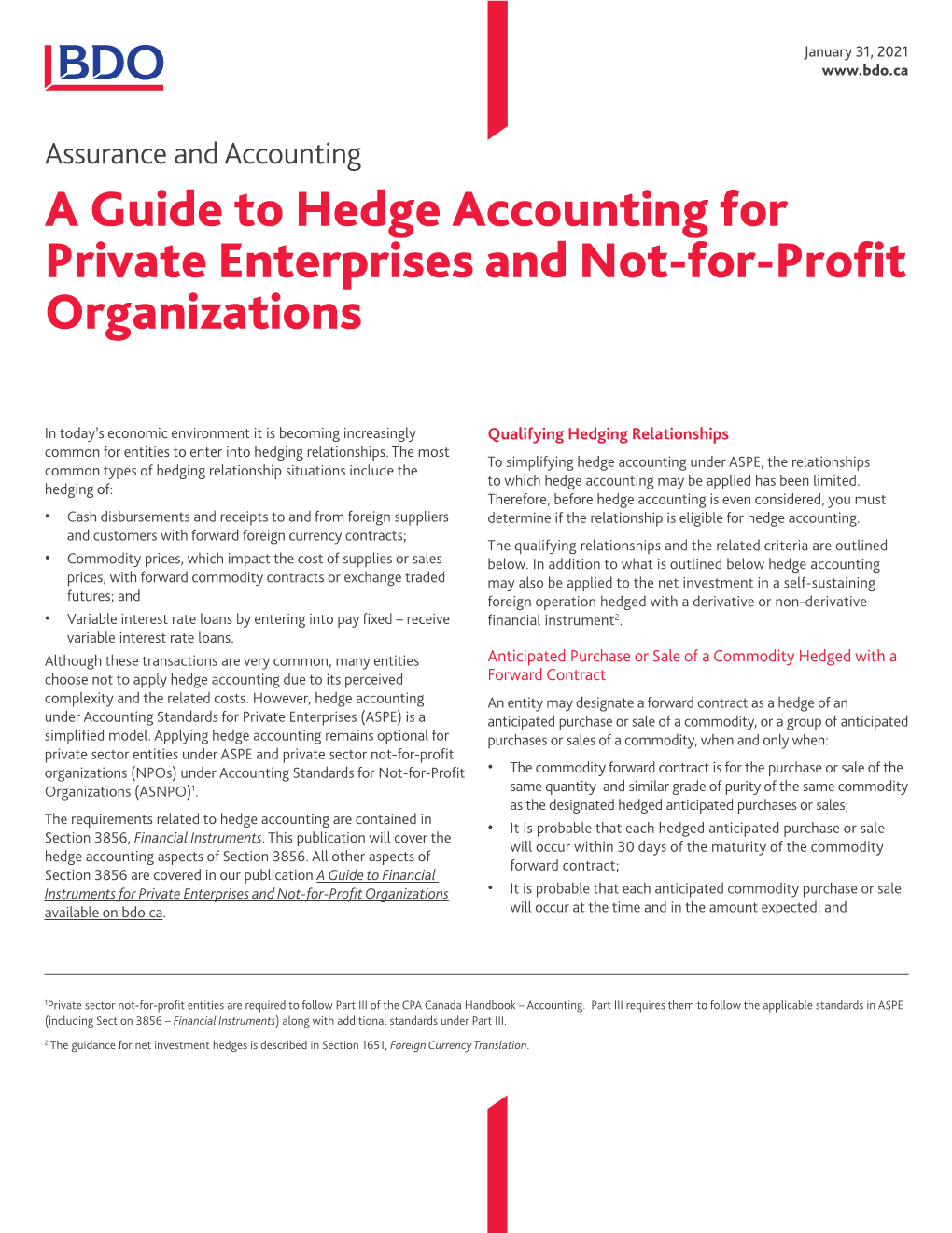 A Guide to Hedge Accounting for Private Enterprises and Not-For-Profit Organizations