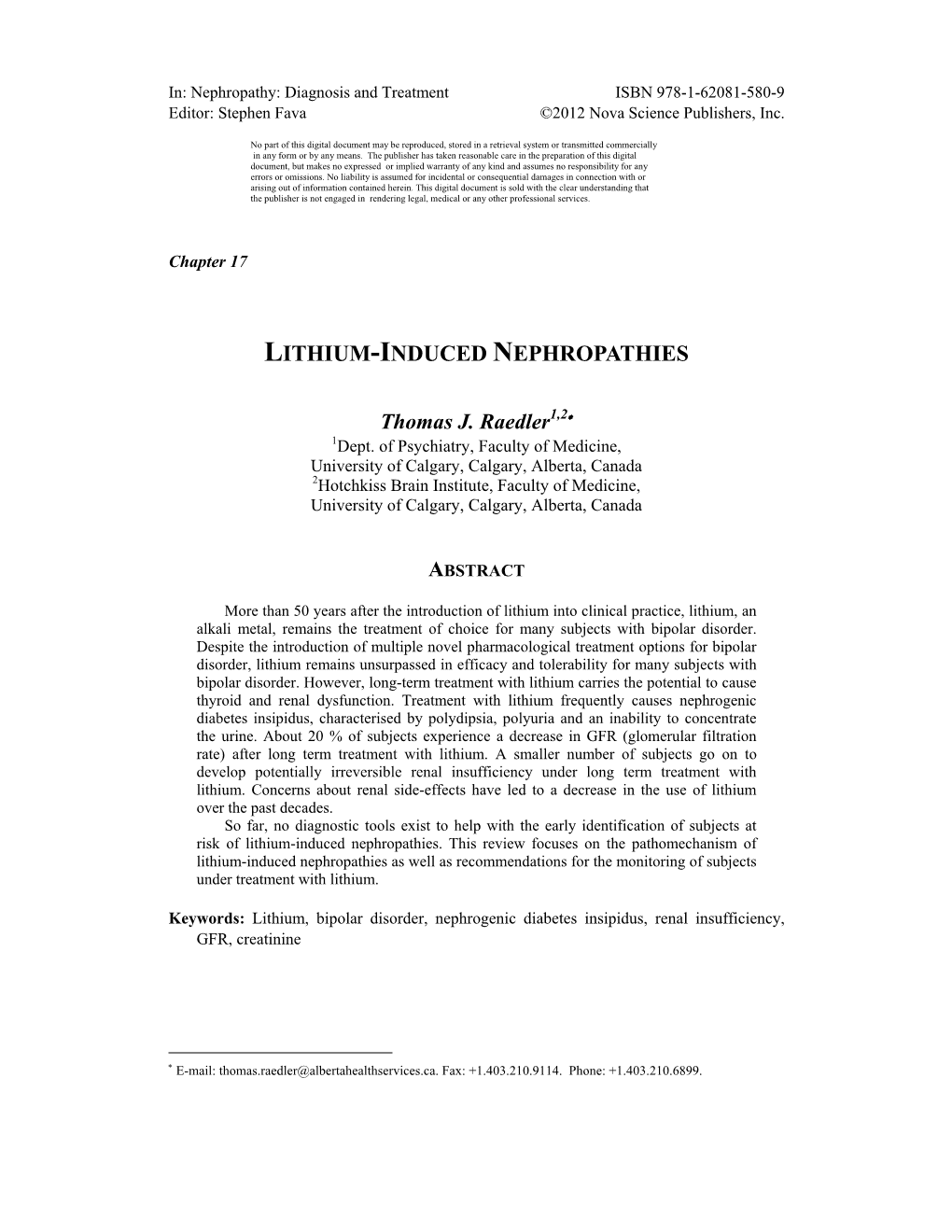 Lithium-Induced Nephropathies