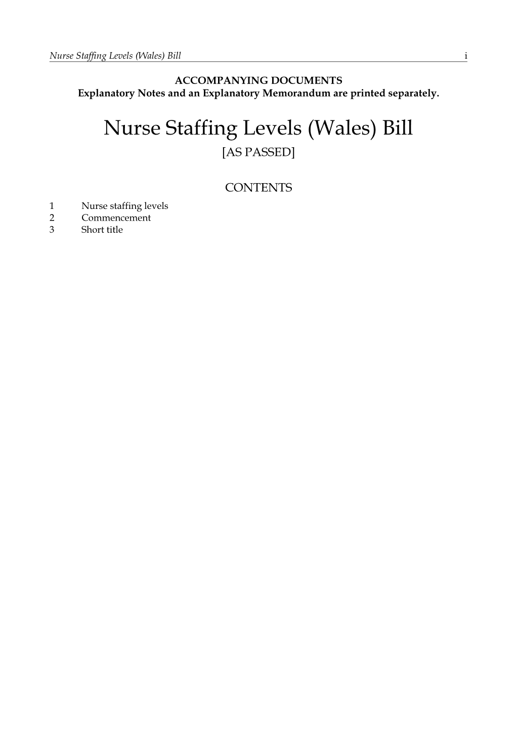 Nurse Staffing Levels (Wales) Bill I