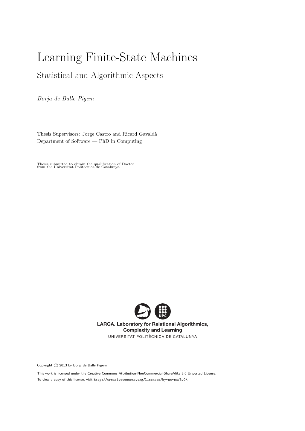 Learning Finite-State Machines: Algorithmic and Statistical Aspects