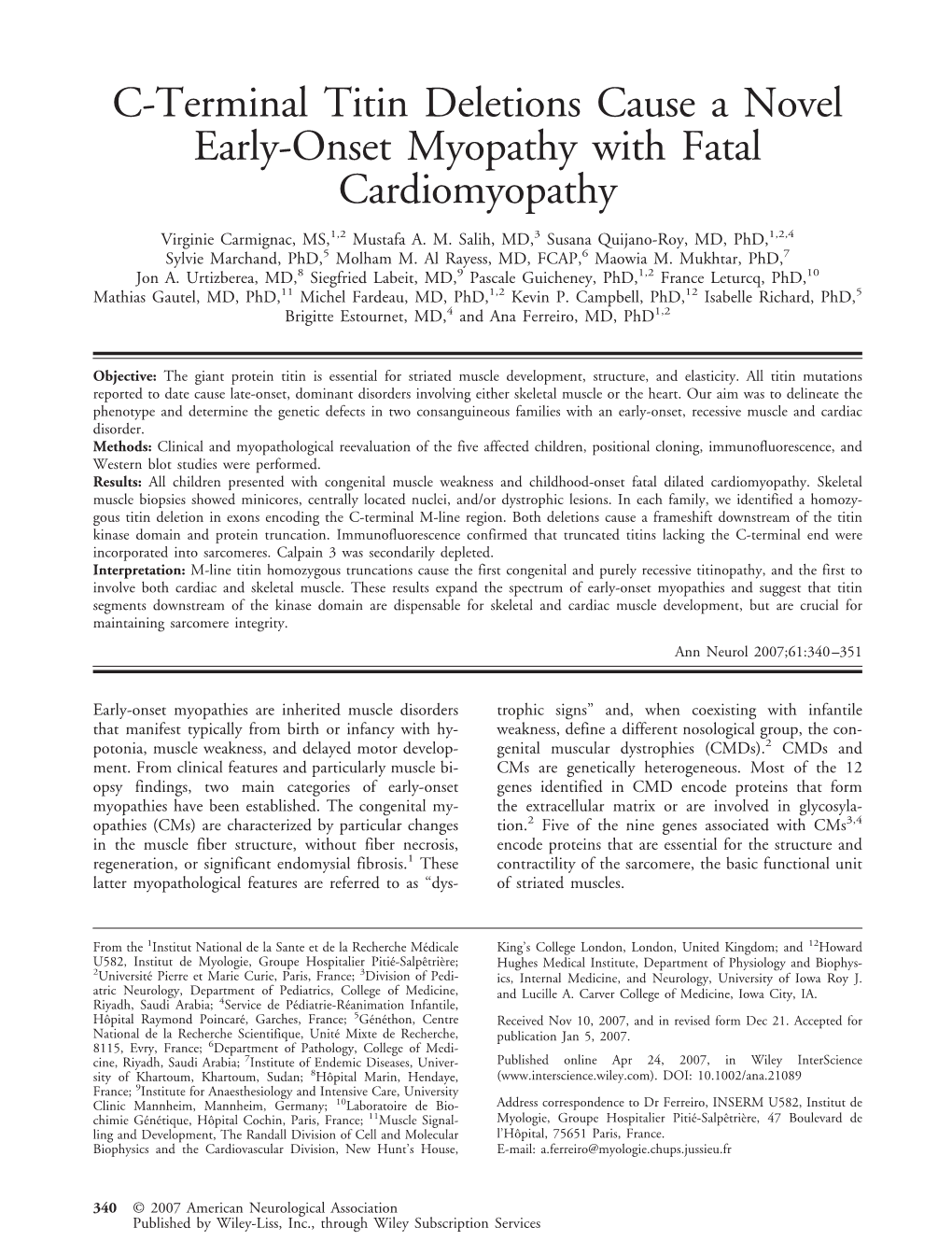 C-Terminal Titin Deletions Cause a Novel Early-Onset Myopathy with Fatal Cardiomyopathy