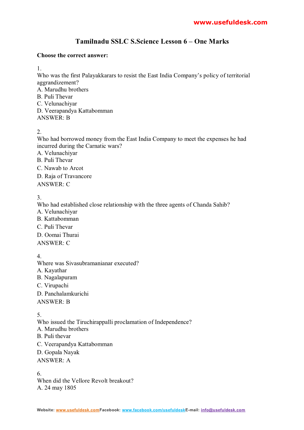 Tamilnadu SSLC S.Science Lesson 6 – One Marks