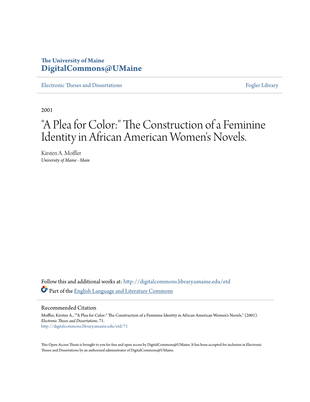 The Construction of a Feminine Identity in African American