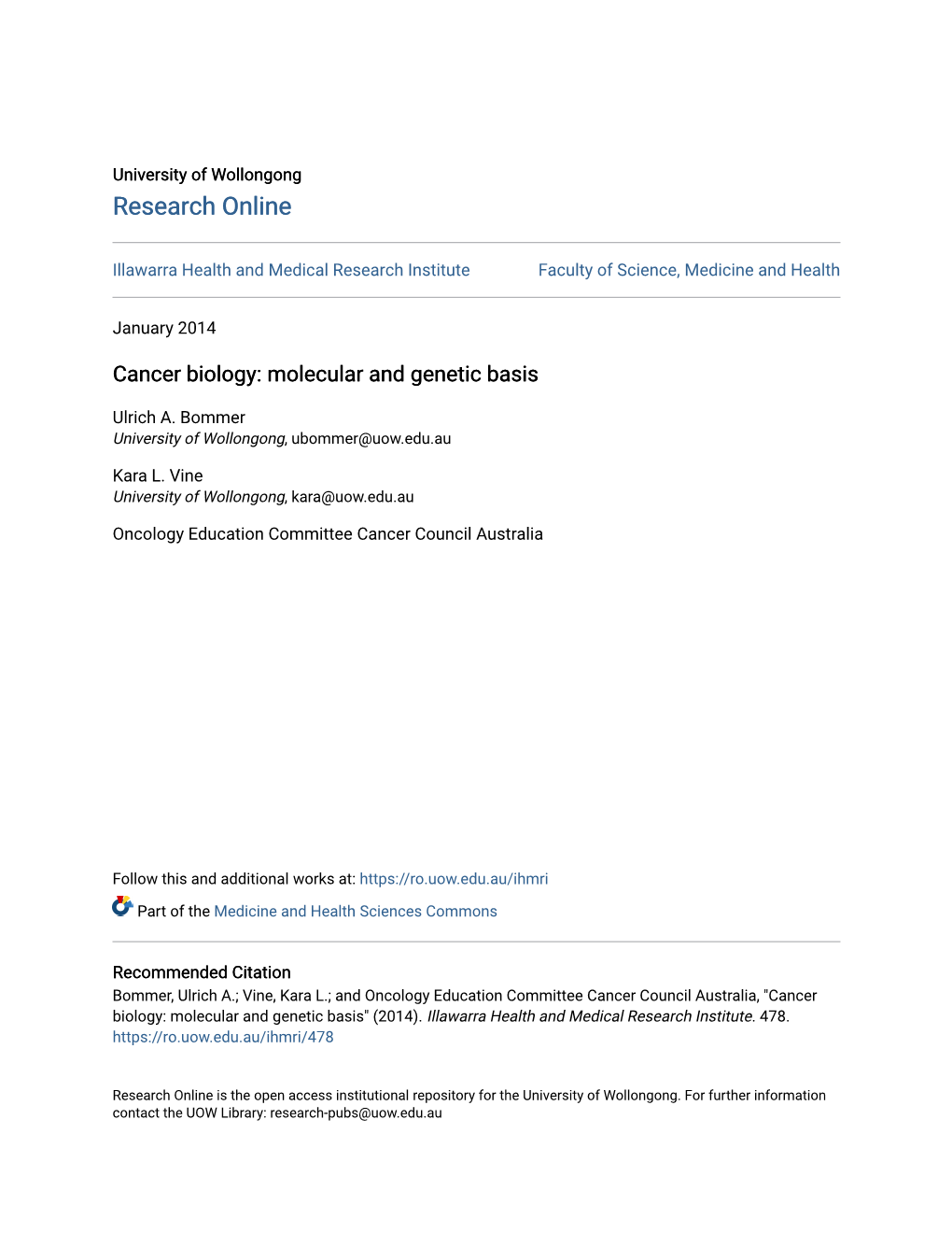 Cancer Biology: Molecular and Genetic Basis