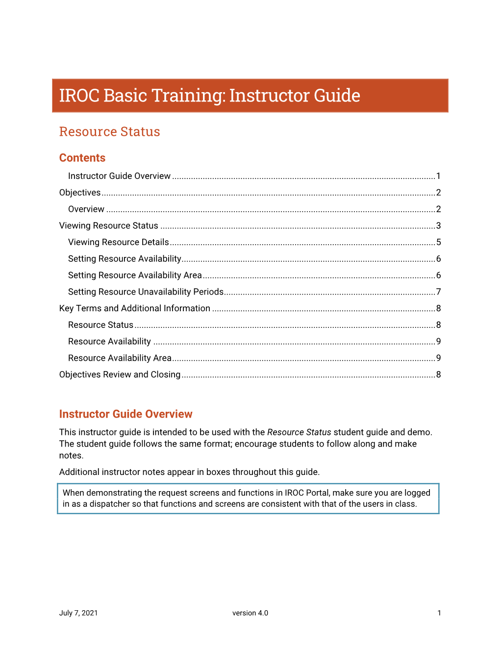 IROC Basic Training: Instructor Guide