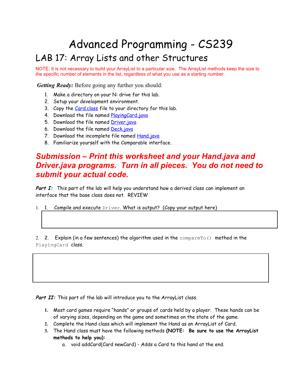 LAB 17: Array Lists and Other Structures