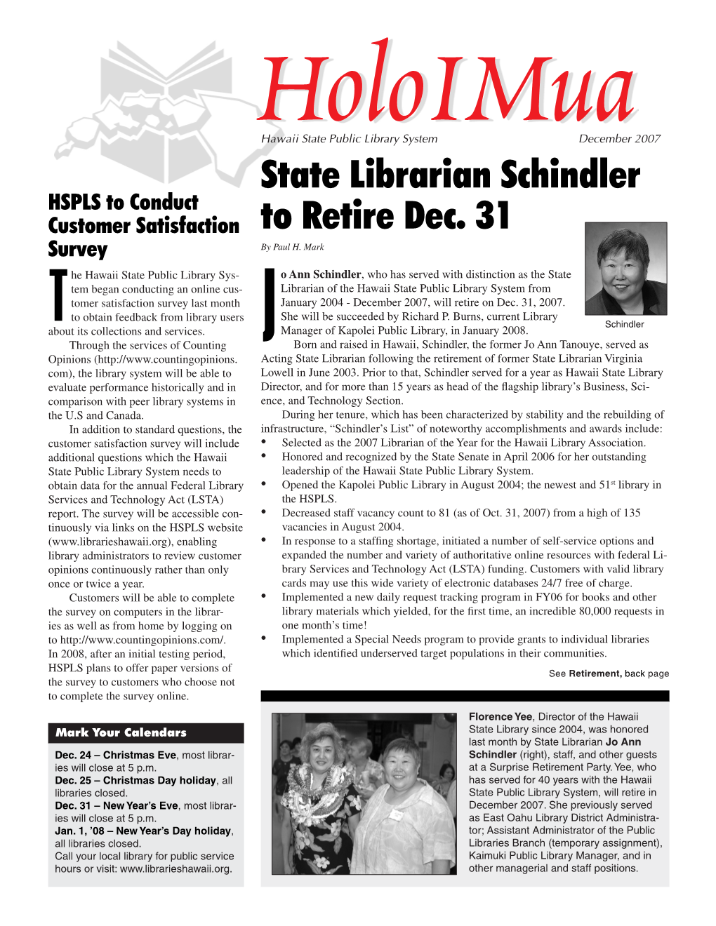 State Librarian Schindler to Retire Dec. 31