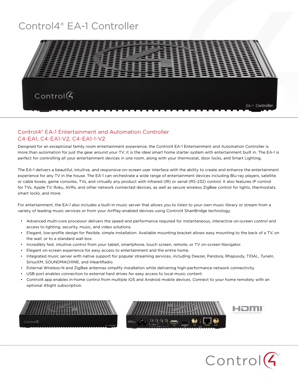 Control4 EA-1 V2 Data Sheet