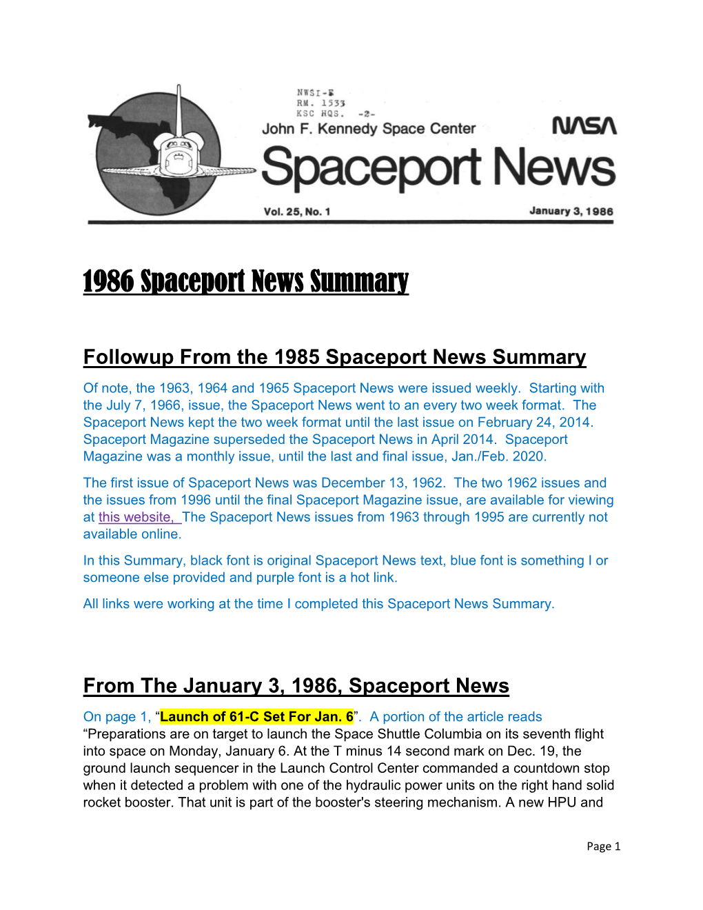 1986 Spaceport News Summary Final