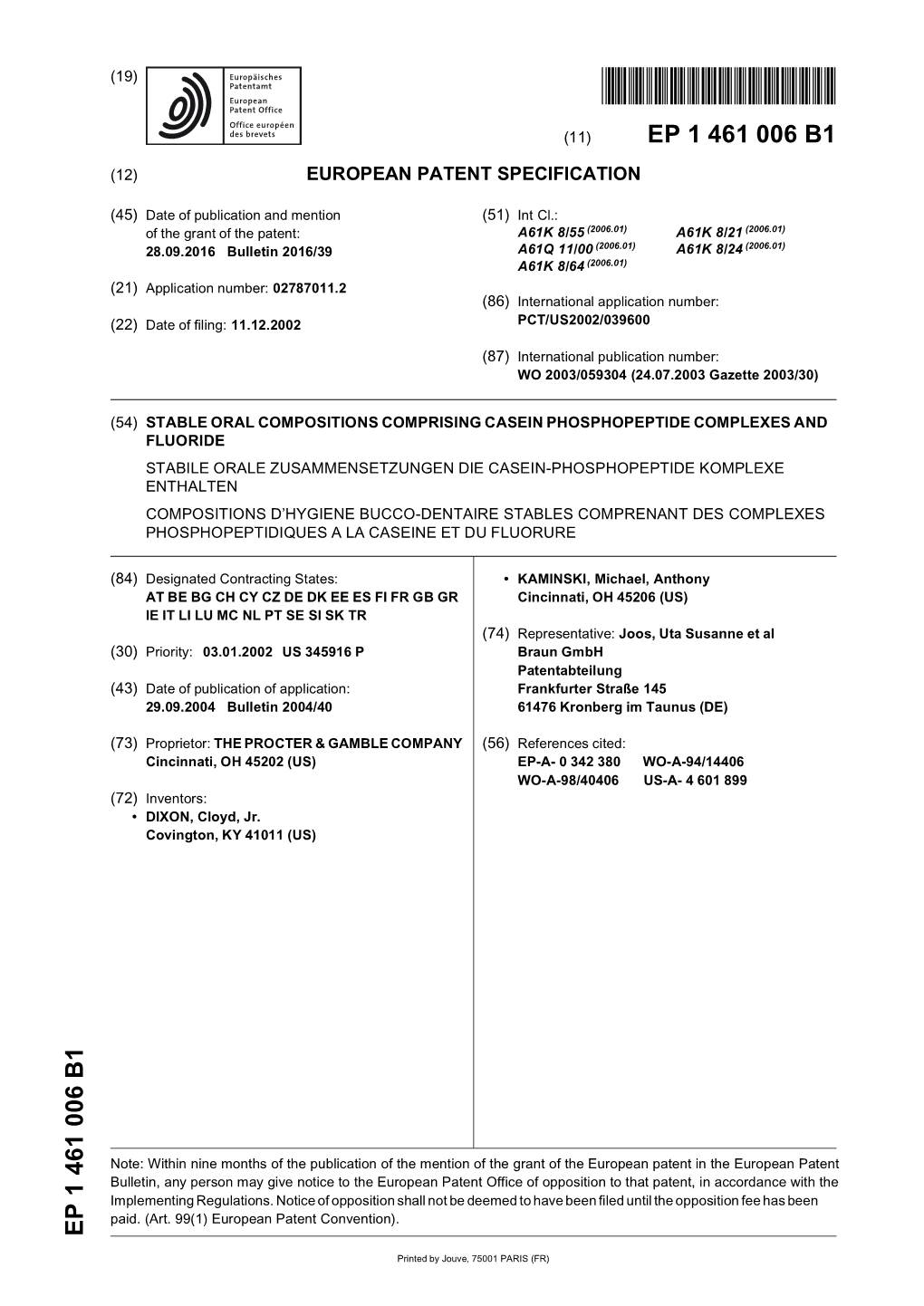 Stable Oral Compositions Comprising Casein