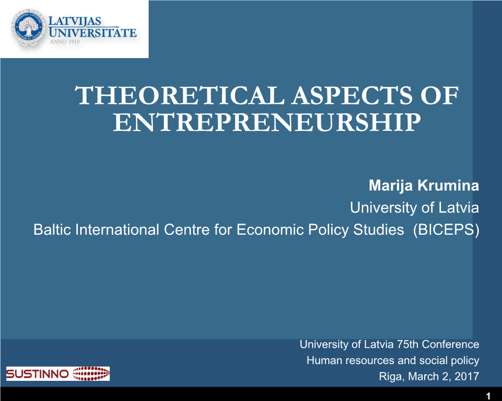 Theoretical Aspects of Entrepreneurship