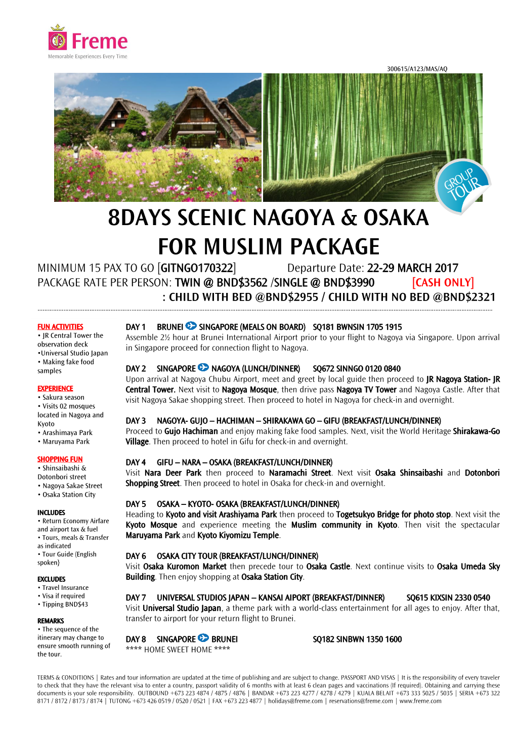 8Days Scenic Nagoya & Osaka for Muslim Package