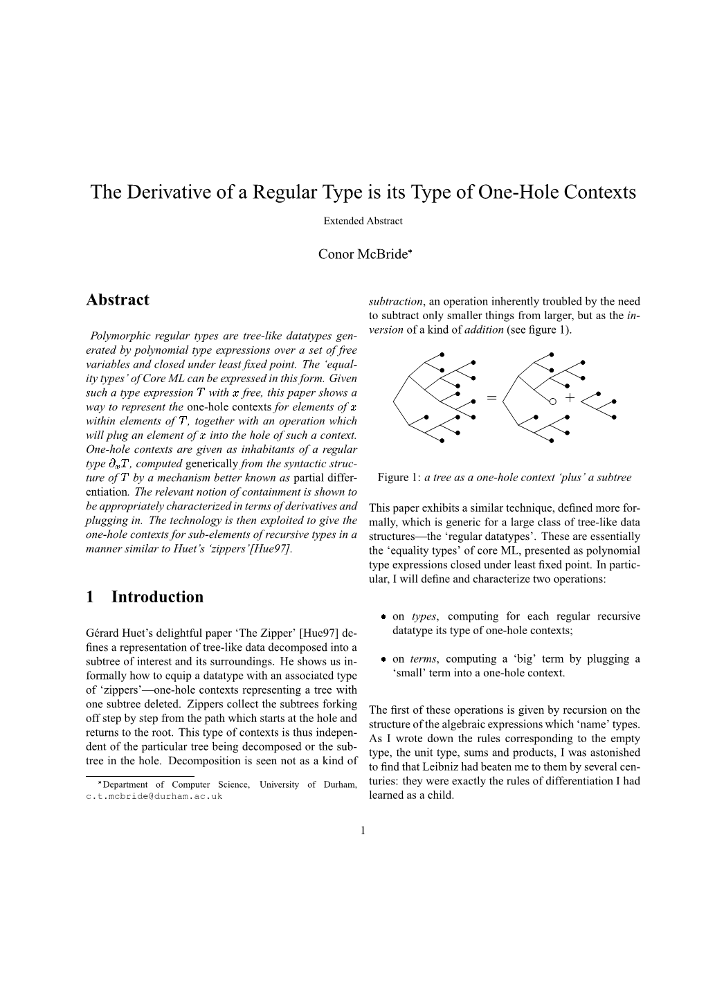 The Derivative of a Regular Type Is Its Type of One-Hole Contexts