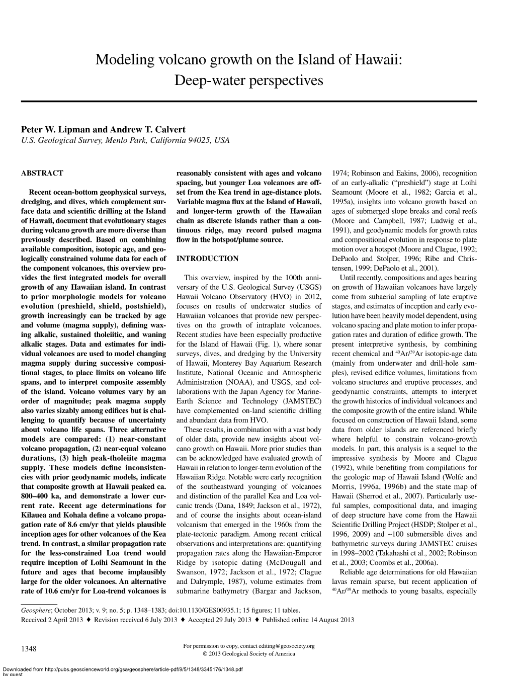 Modeling Volcano Growth on the Island of Hawaii: Deep-Water Perspectives