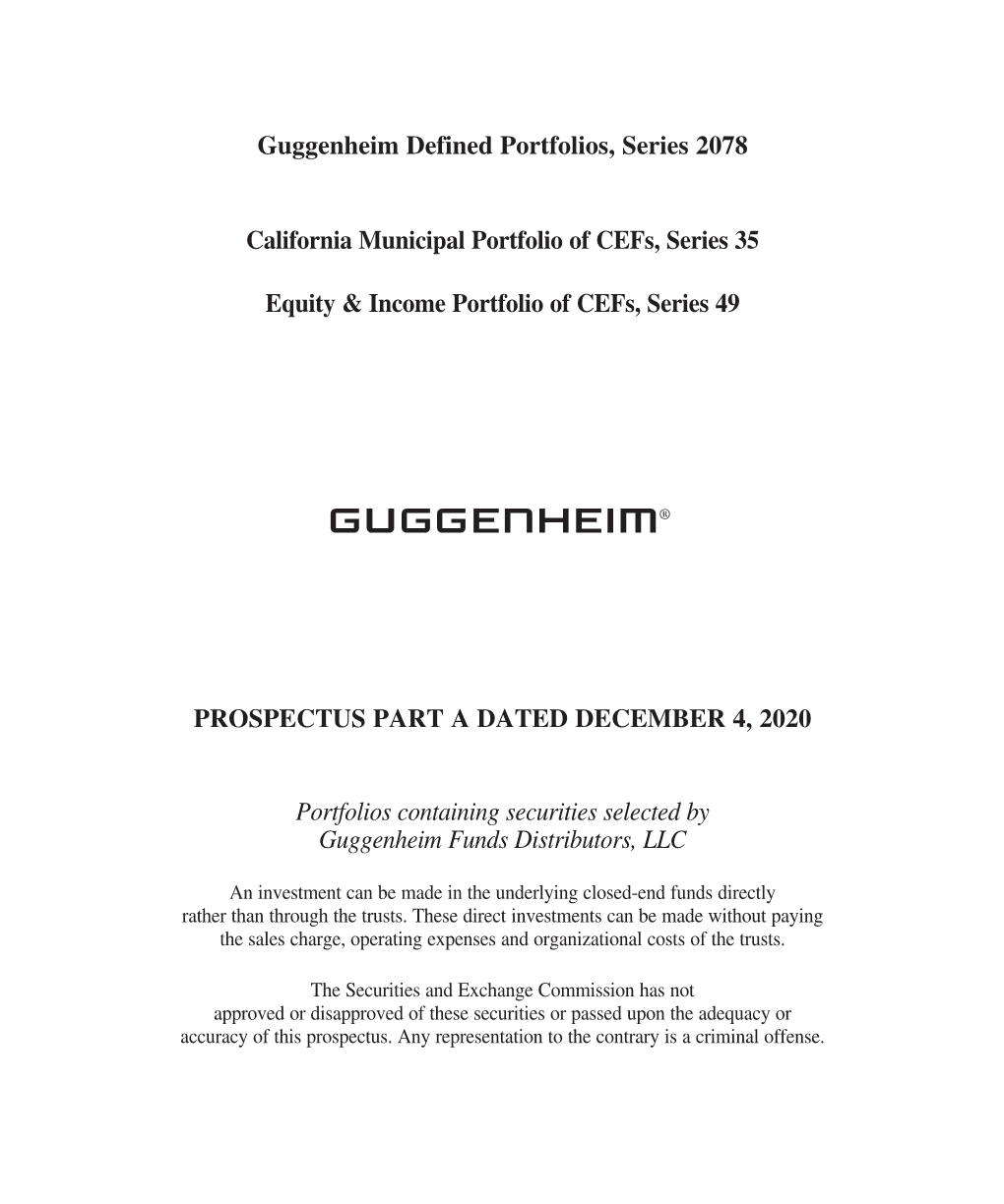 Guggenheim Defined Portfolios, Series 2078 California Municipal Portfolio of Cefs, Series 35 the Trust Portfolio As of the Inception Date, December 4, 2020