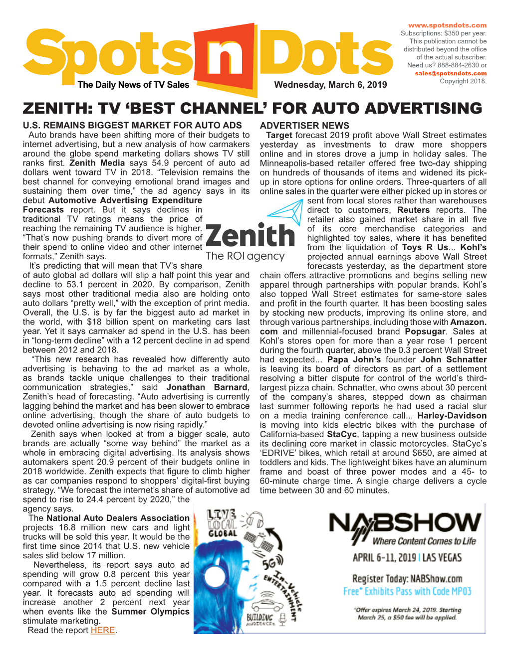 Zenith: Tv 'Best Channel' for Auto Advertising