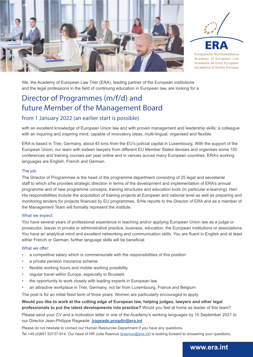 Director of Programmes (M/F/D) and Future Member of the Management