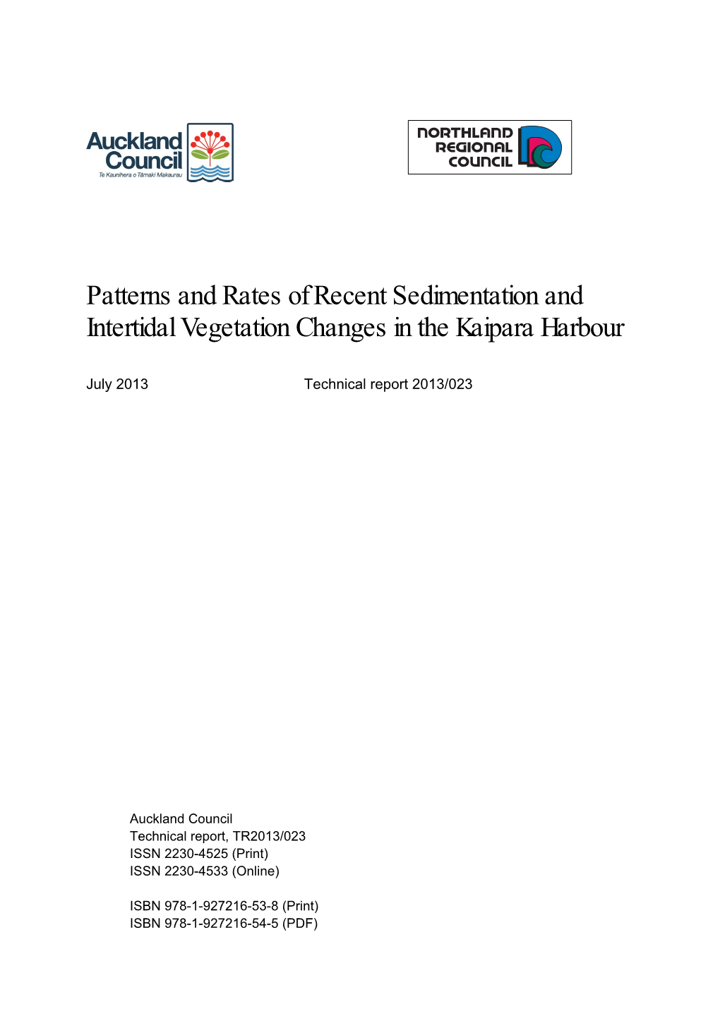 Patterns and Rates of Recent Sedimentation and Intertidal Vegetation Changes in the Kaipara Harbour