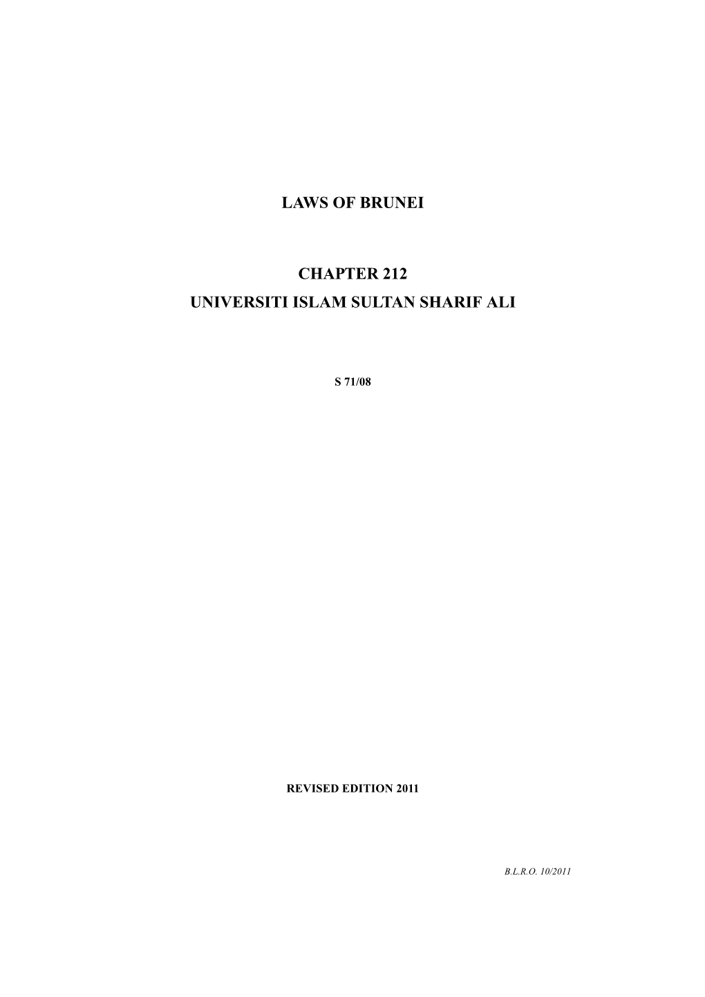 Laws of Brunei Chapter 212 Universiti Islam Sultan