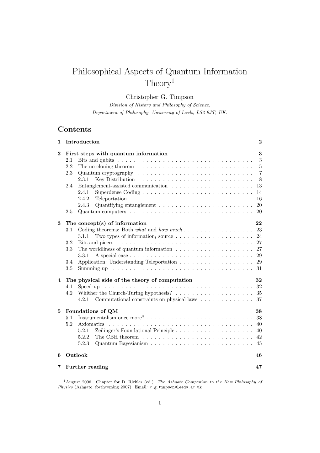 Philosophical Aspects of Quantum Information Theory1 Christopher G