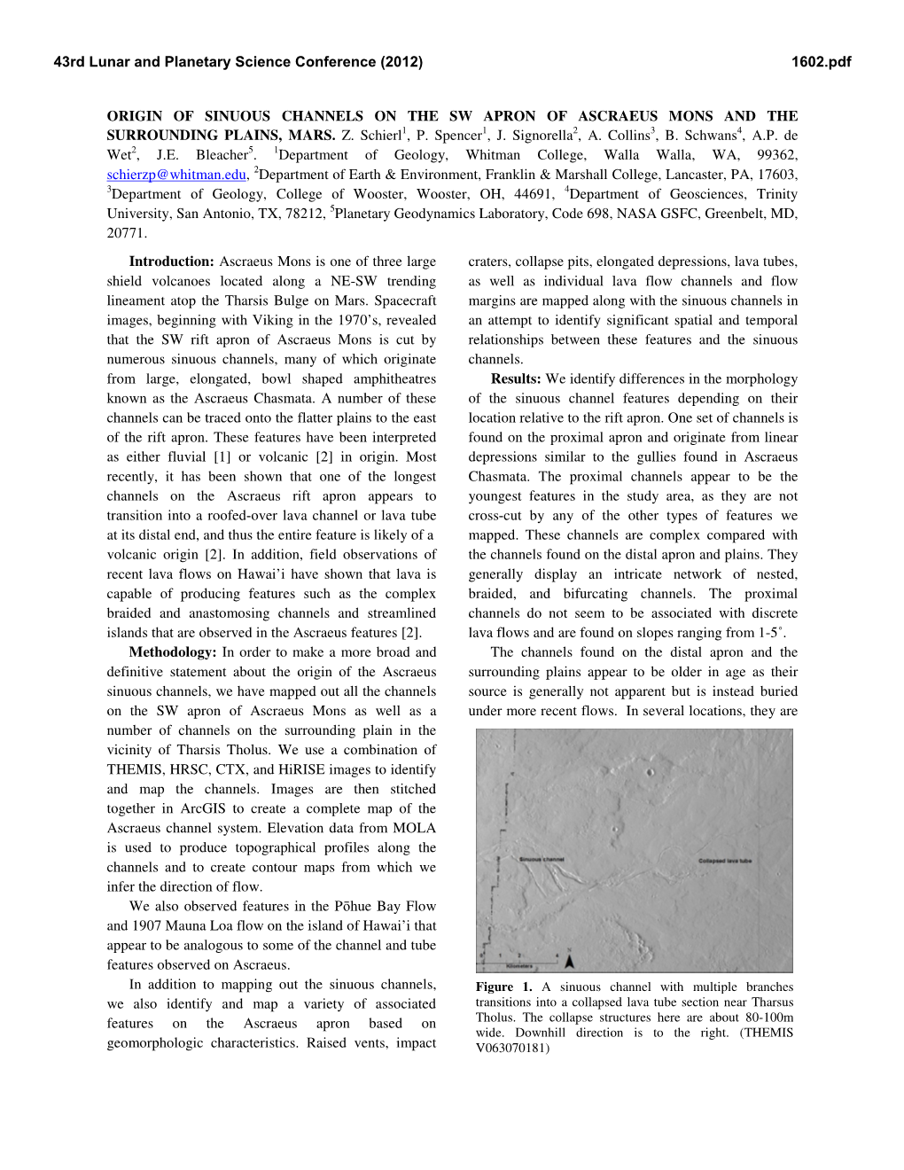 Origin of Sinuous Channels on the Sw Apron of Ascraeus Mons and the Surrounding Plains, Mars