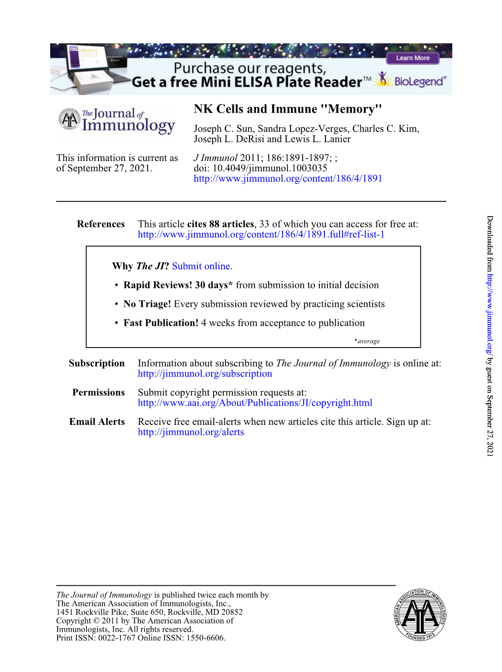 NK Cells and Immune ''Memory'' Joseph C