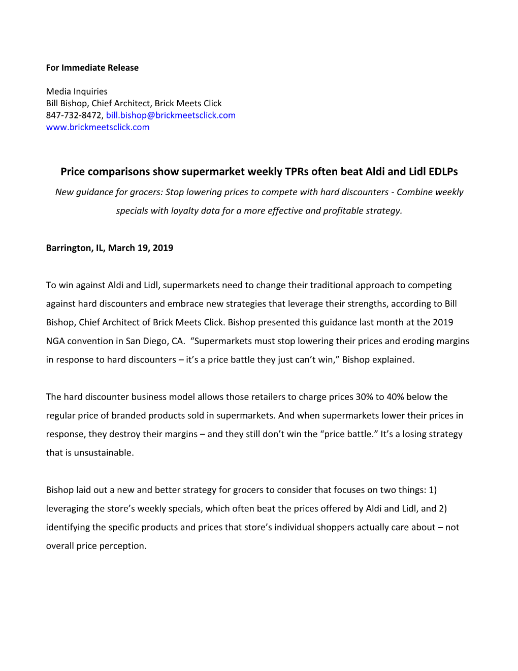 Price Comparisons Show Supermarket Weekly Tprs Often Beat Aldi And