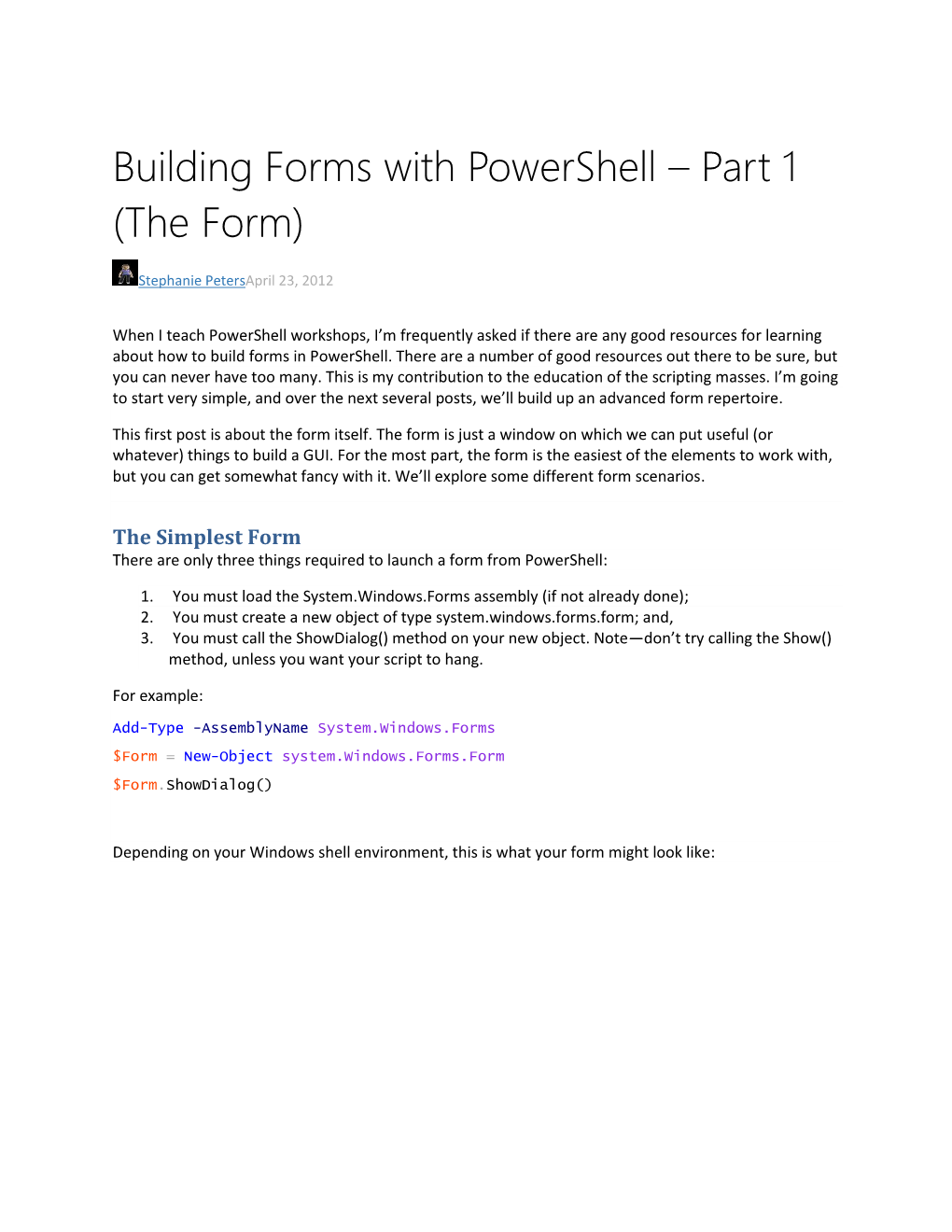 Building Forms with Powershell – Part 1 (The Form)