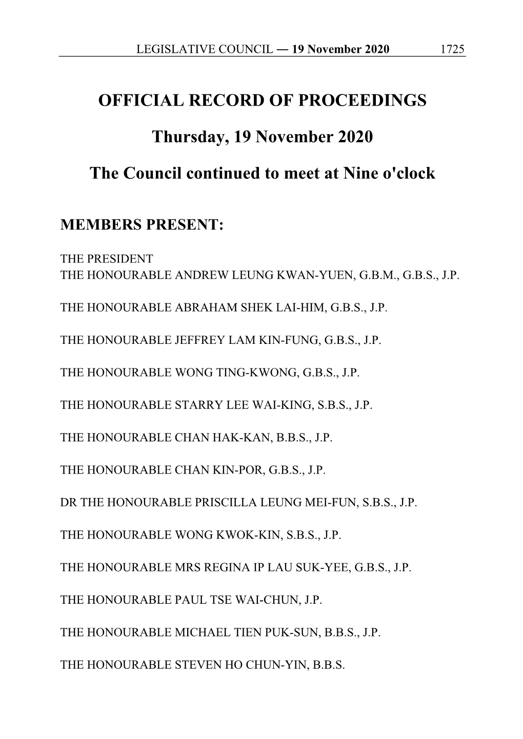 OFFICIAL RECORD of PROCEEDINGS Thursday, 19