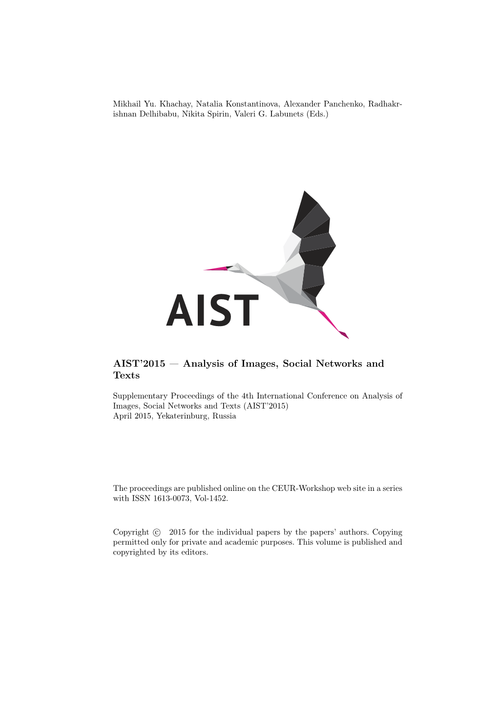 AIST'2015 Analysis of Images, Social Networks and Texts