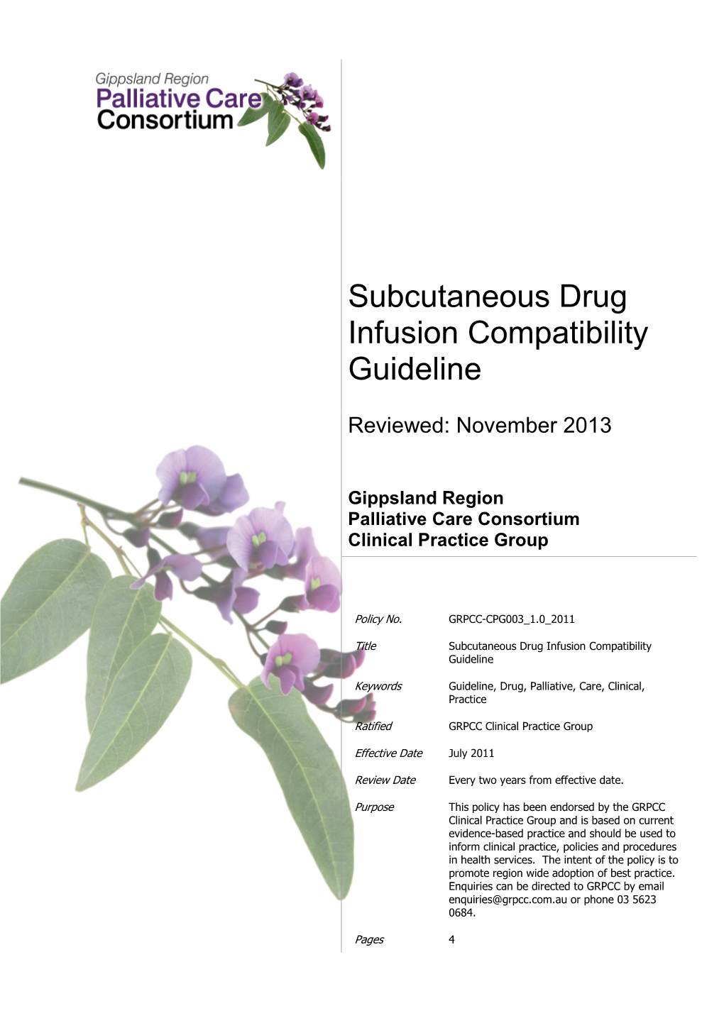 Subcutaneous Drug Infusion Compatibility Guidelines