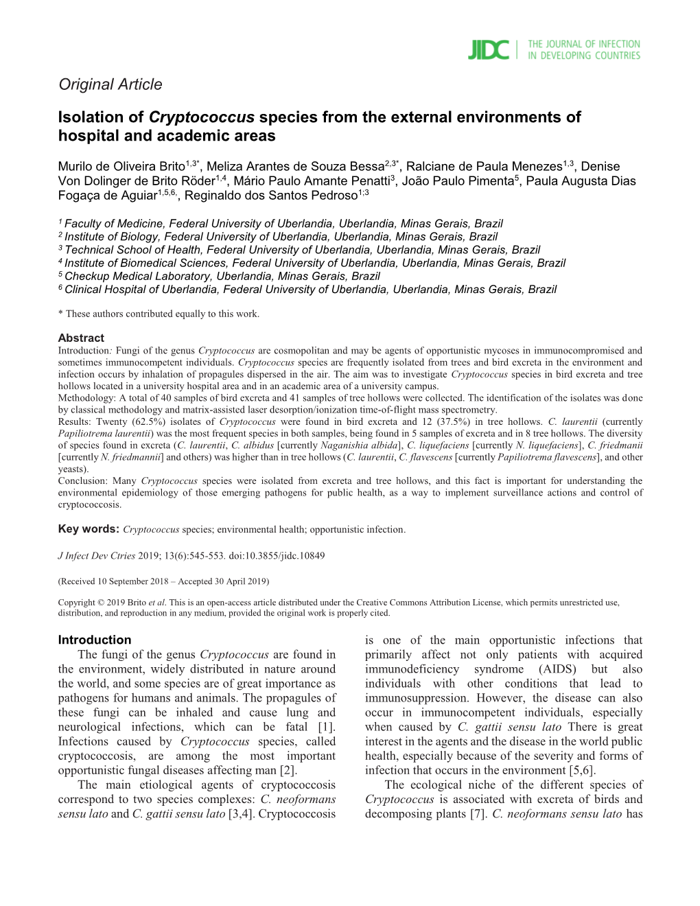 Isolation of Cryptococcus Species from the External Environments of Hospital and Academic Areas
