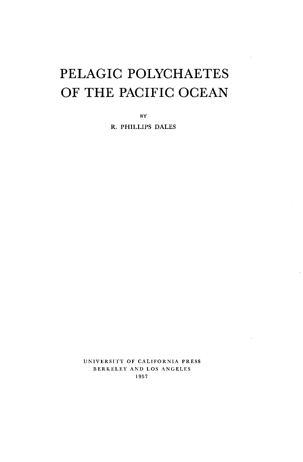 Pelagic Polychaetes of the Pacific Ocean