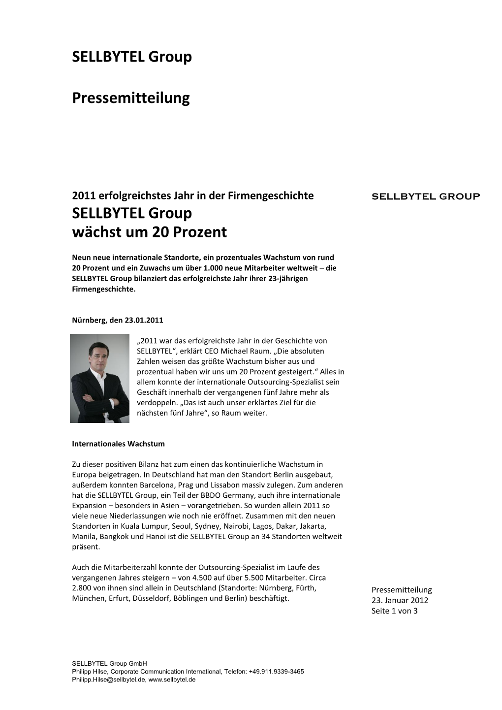 SELLBYTEL Group Pressemitteilung