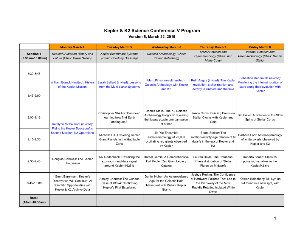 Kepler & K2 Science Conference V Program