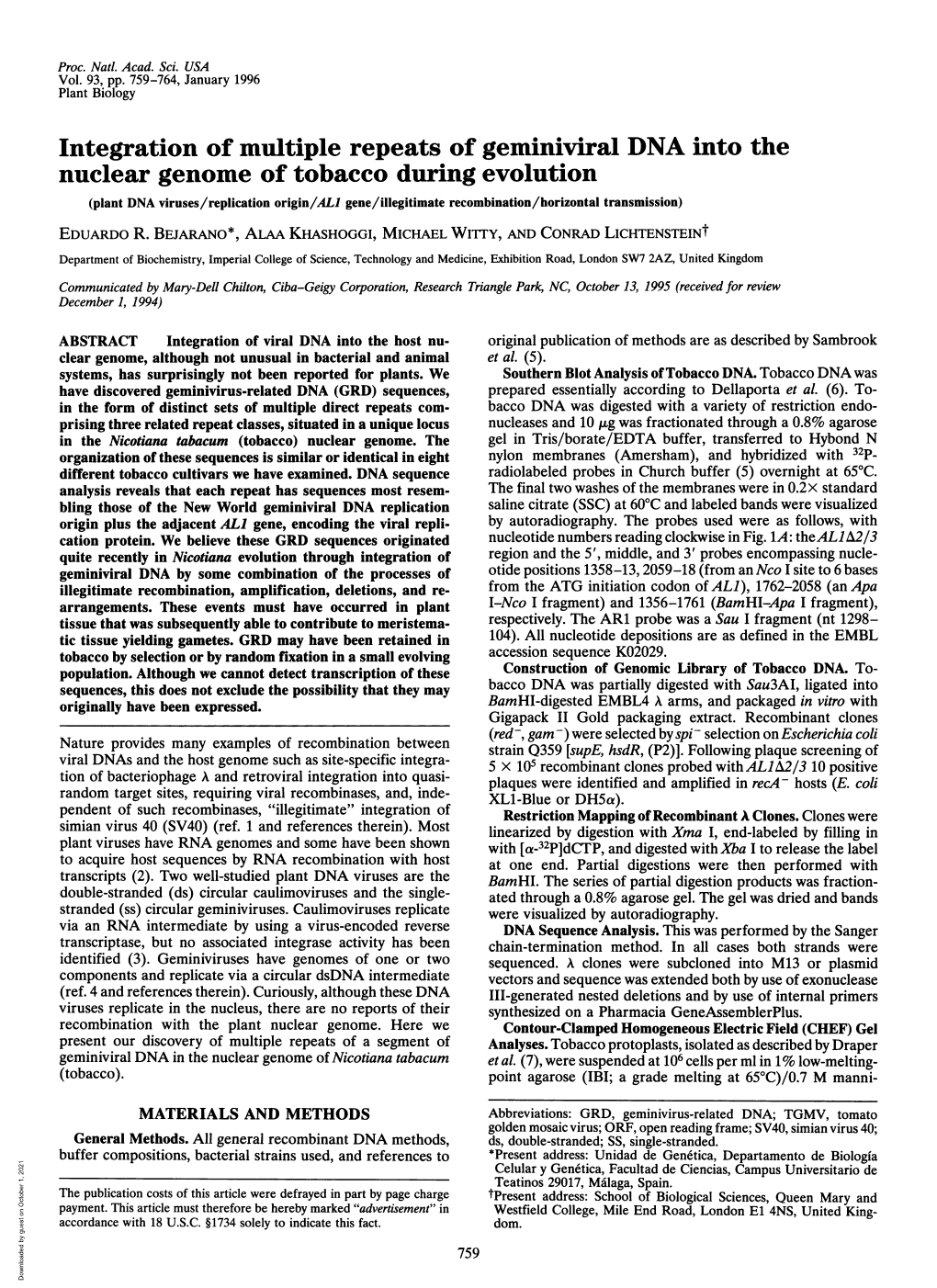 Integration of Multiple Repeats of Geminiviral DNA Into