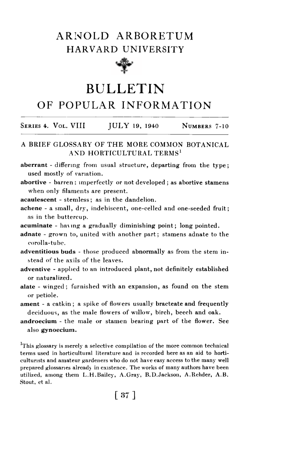 A Brief Glossary of the More Common Botanical and Horticultural Terms